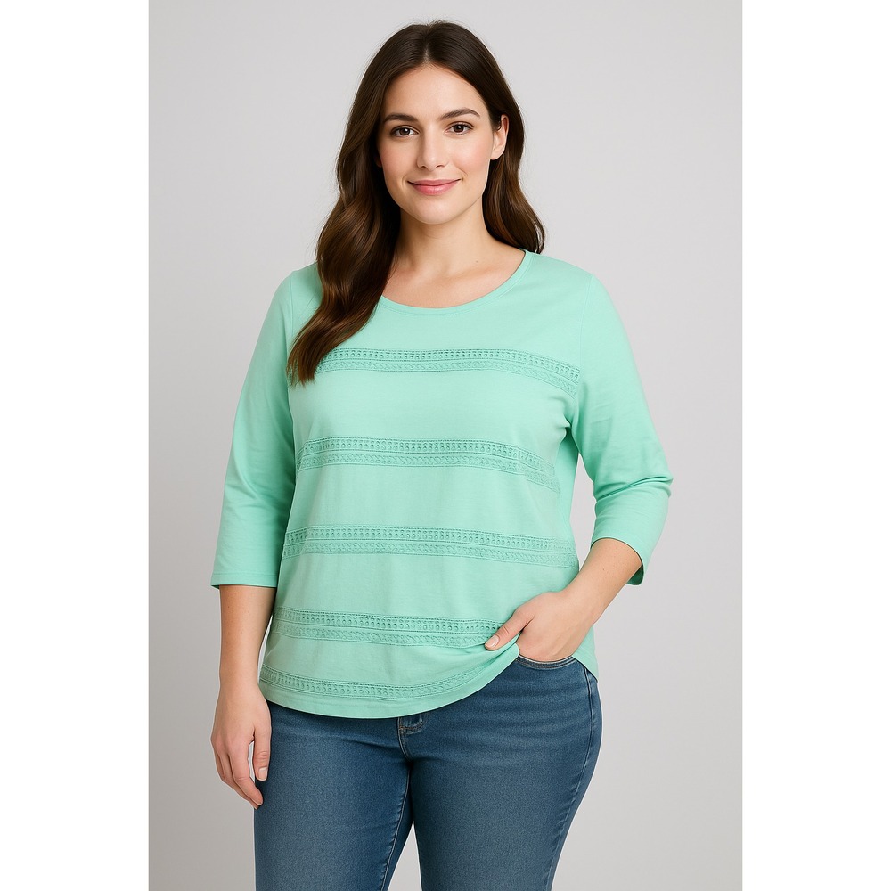 Croft and Barrow Top Womens Plus 1X Mint Green Lace Trim Knit Comfort Shirt‎